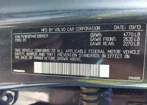 2014 Volvo S60 T5 from USA, damaged, VIN YV1612FH4E1289931